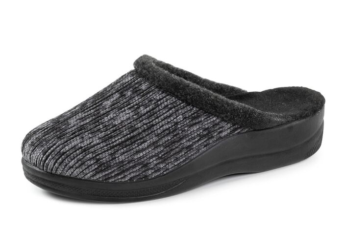 Laurina pantoffels van iriserend corduroy materiaal met vilten bies 