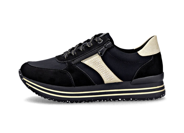 Remonte, trendy damessneakers, breedte G, met uitneembaar voetbed ZWART-GOUD