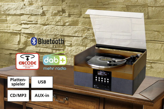 Stereosysteem in behuizing van echt hout 