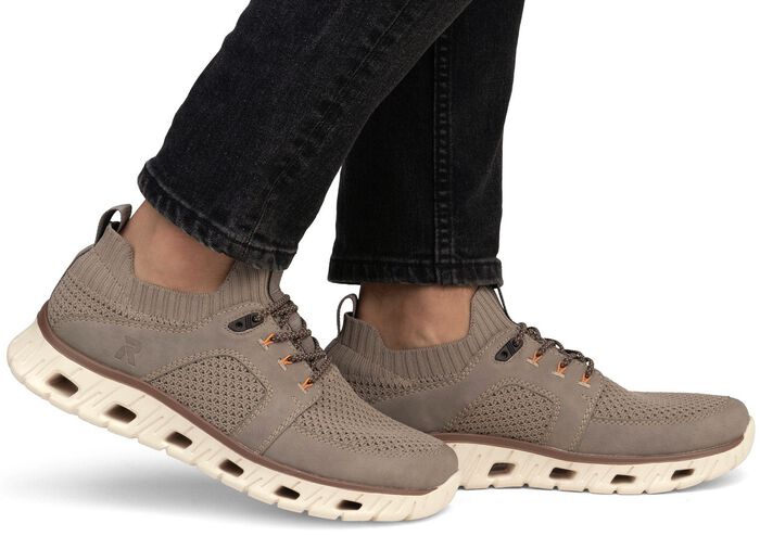 Rieker sneakers met elastische decoratieve vetersluiting TAUPE