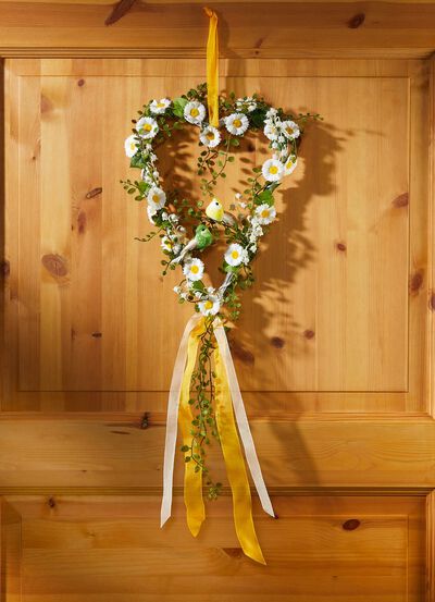 Wilgenhart met bladeren en madeliefjes 