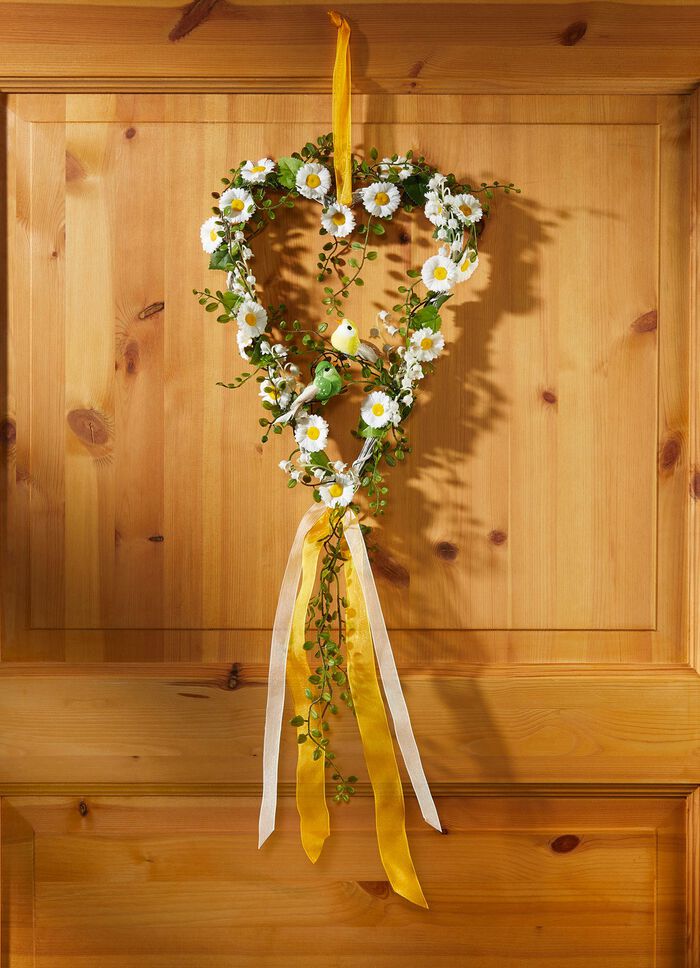 Wilgenhart met bladeren en madeliefjes 