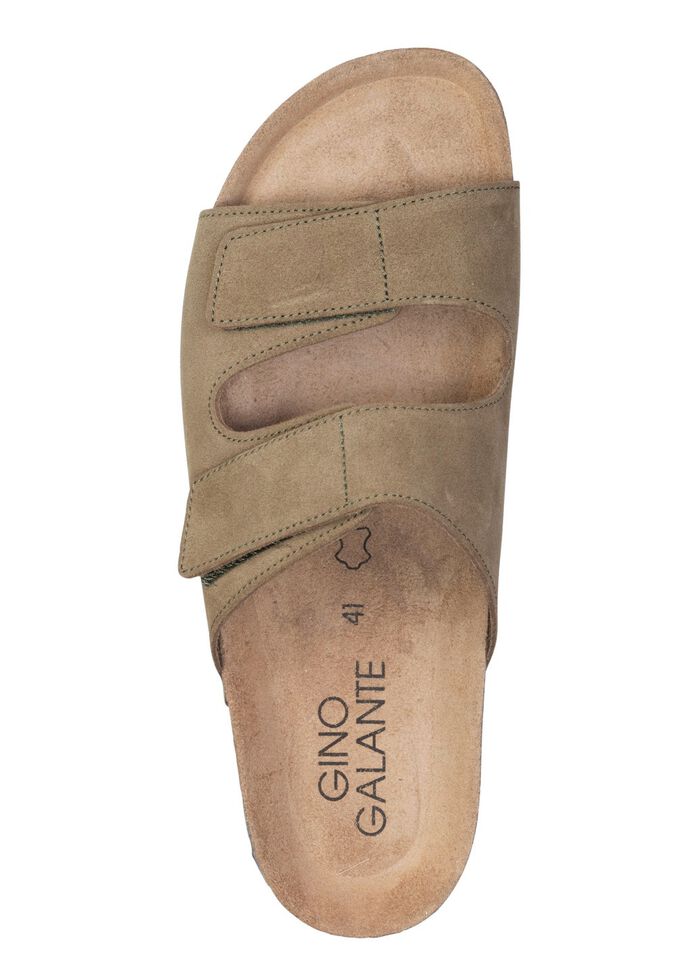 GINO GALANTE, klassieke herenmuiltjes, breedte H, met klittenbandsluiting OLIJFGROEN