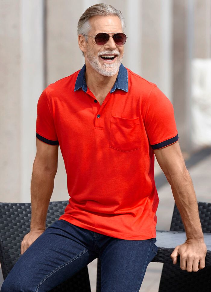 Poloshirt met denim-look kraag DUNKELORANGE