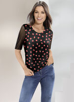 Shirt met korte mouwen gemaakt van zwarte mesh jersey 