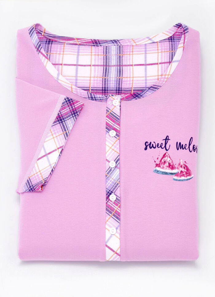 Twee-pack nachthemden van duurzaam katoen met knoopsluiting 1X LILA, 1X LICHTROZE