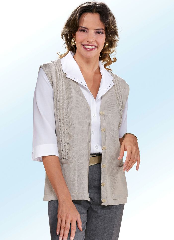 Gebreid vest met kabelpatroon BEIGE