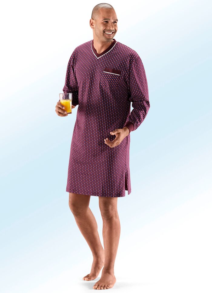 Nachthemd met V-hals, opgestikte borstzak 