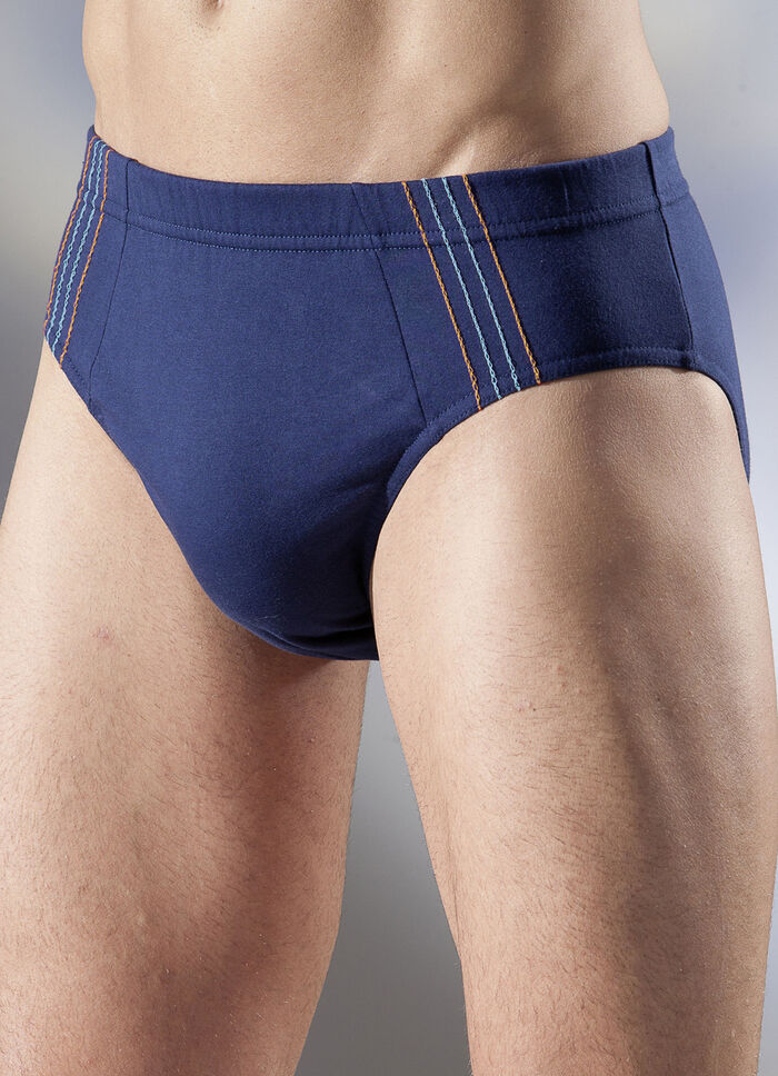 Set van vier slips, effen, met contrasten zijkant 2X MARINE-ROOD-ECRU, 2X MARINE-ORANJE-TURKOOIS