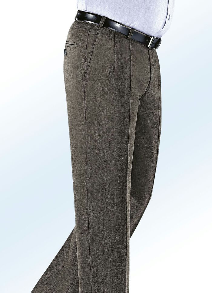 Klaus Modelle broek met lage taille, met riem MIDDELBRUIN GEMÊLEERD