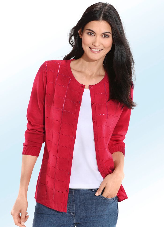 Vest met geruit ajourpatroon ROOD