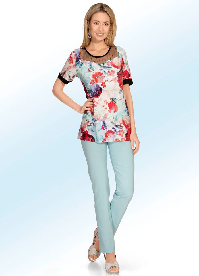 Fantasierijk lang shirt met effectieve tule-inzet 