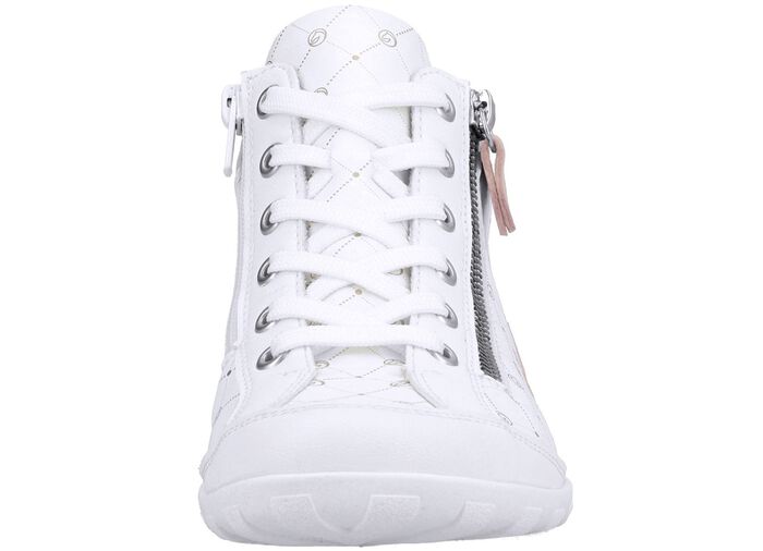 Remonte veterlaarsje van bedrukt en glanzend metallic synthetisch materiaal WIT-POEDERROZE