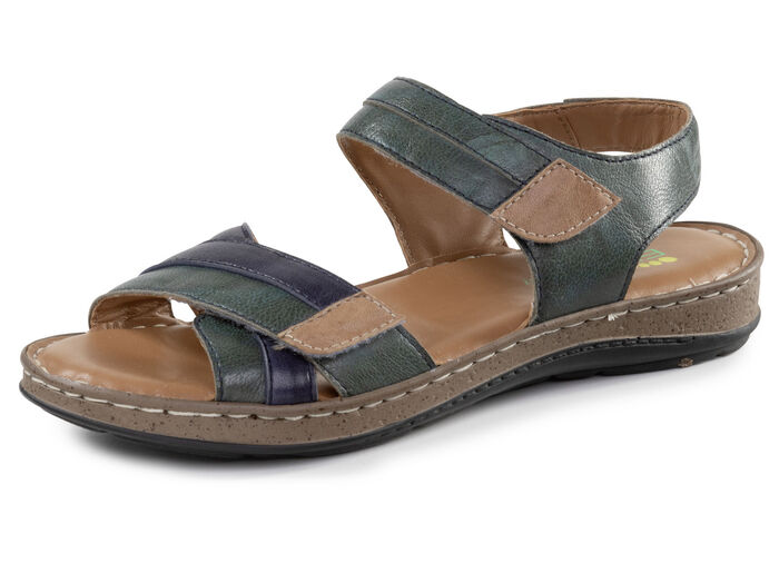 ELENA EDEN sandaal van nappaleer met contrasterende bies PETROLBLAUW