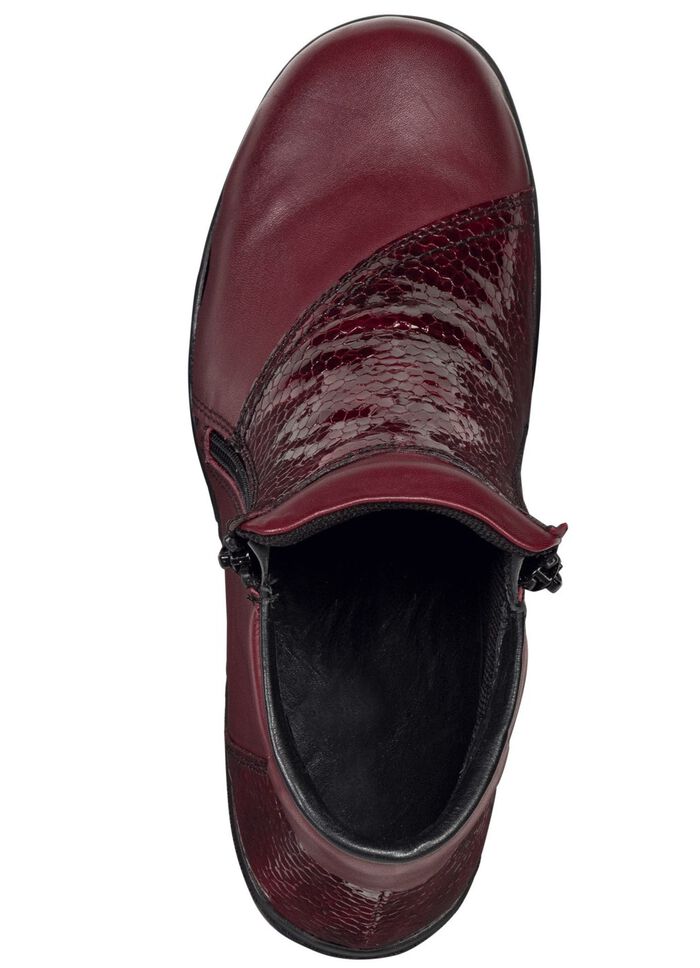 ELENA EDEN laarsje van gedeeltelijk nappaleer met reptielreli&euml;f BORDEAUXROOD