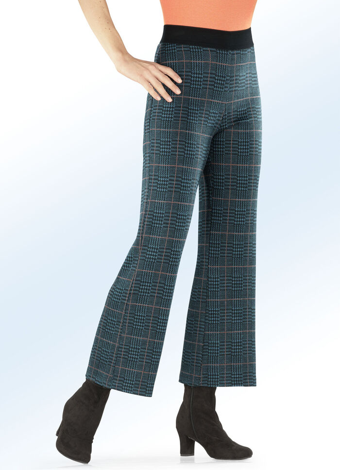 Broek in modieuze verkorte lengte PETROL-ZWART-TERRACOTTA