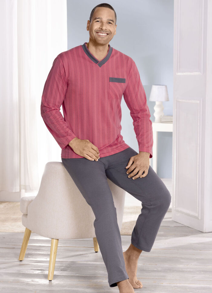 Pyjama met strependessin, V-hals en borstzakje 