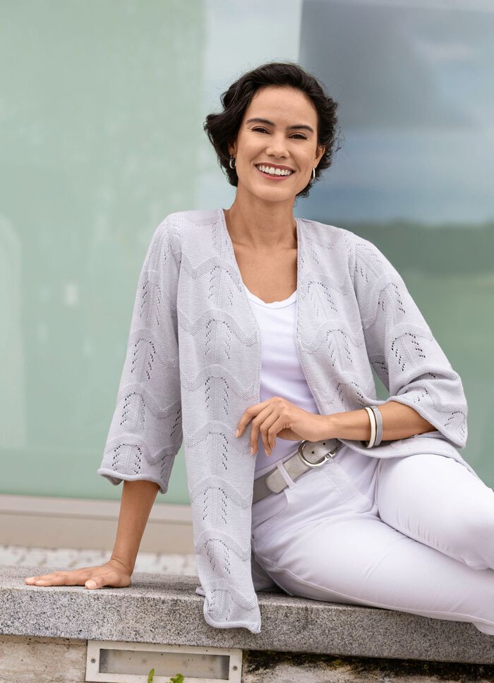Cardigan met een mix van patronen in een golvend design HELLGRAU