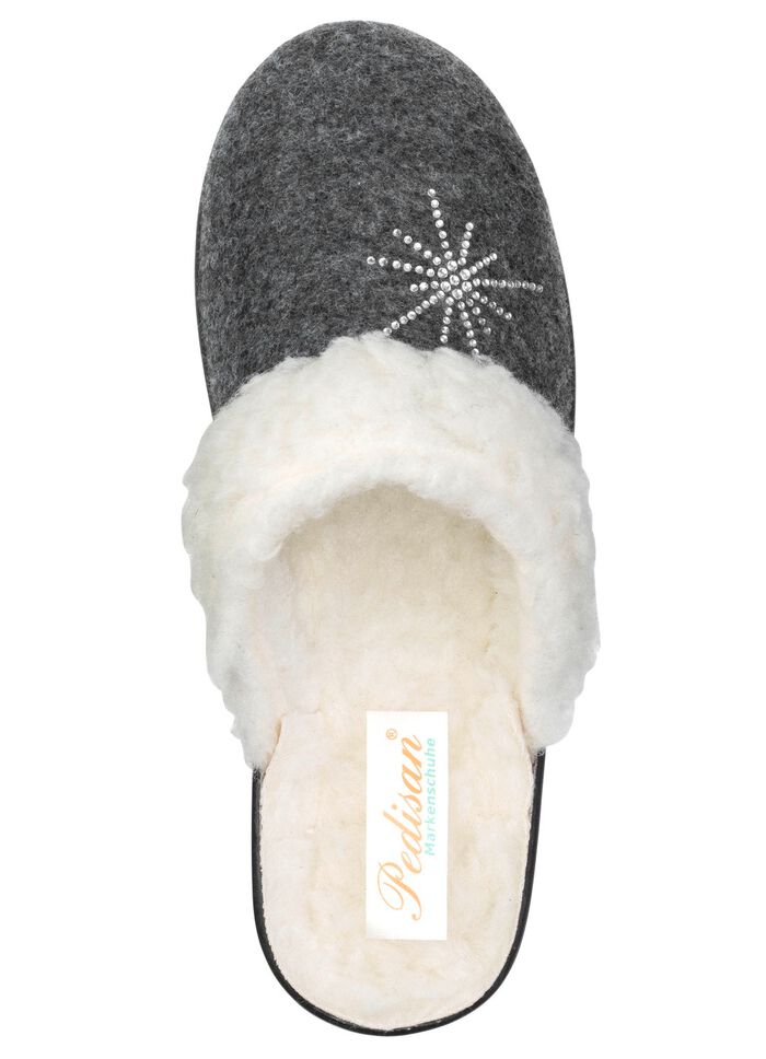 Gevoerde damespantoffels, met nieuwe wol ANTRACIET