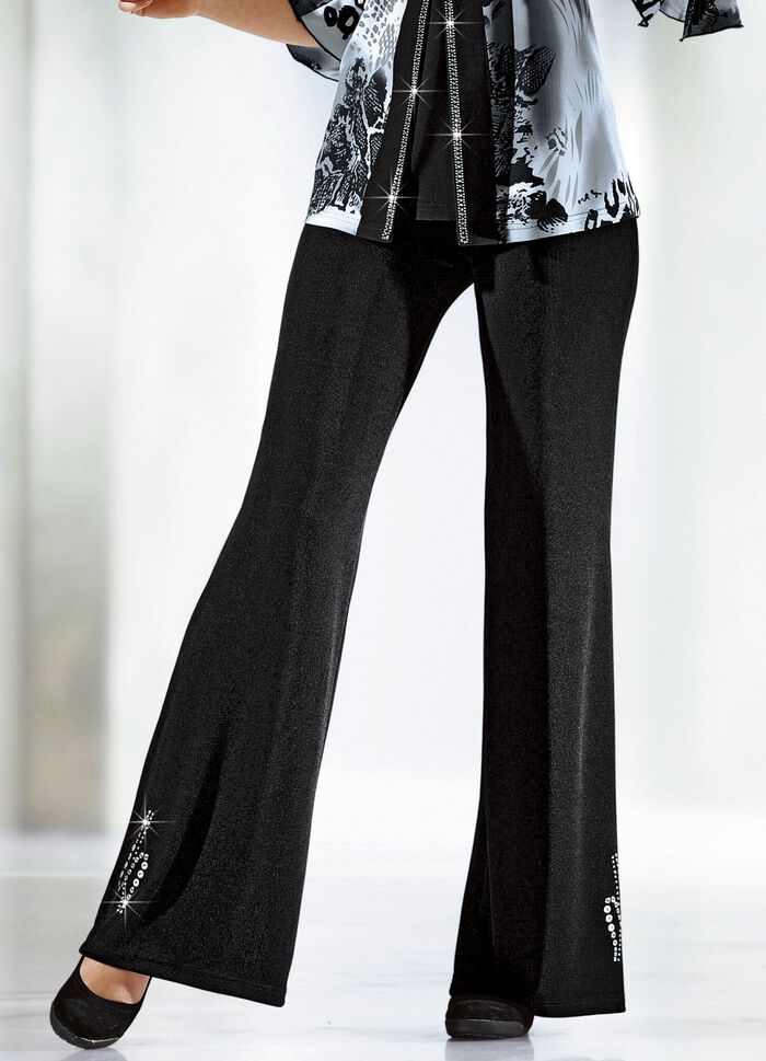 Broek met metalen plaatjes en strassteentjes ZWART