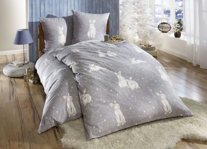 Elegante fijnflanel beddengoedset van katoen GRIJS