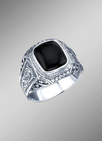 In massieve uitvoering: stijlvolle herenring met echte onyx 