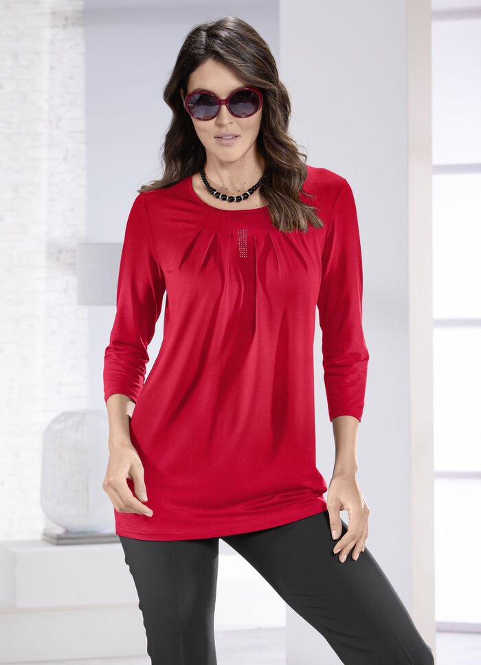 Lang shirt met subtiele plooien in 2 kleuren ROOD