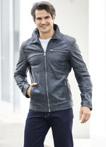 Korte lederen jas met opstaande/liggende kraag 