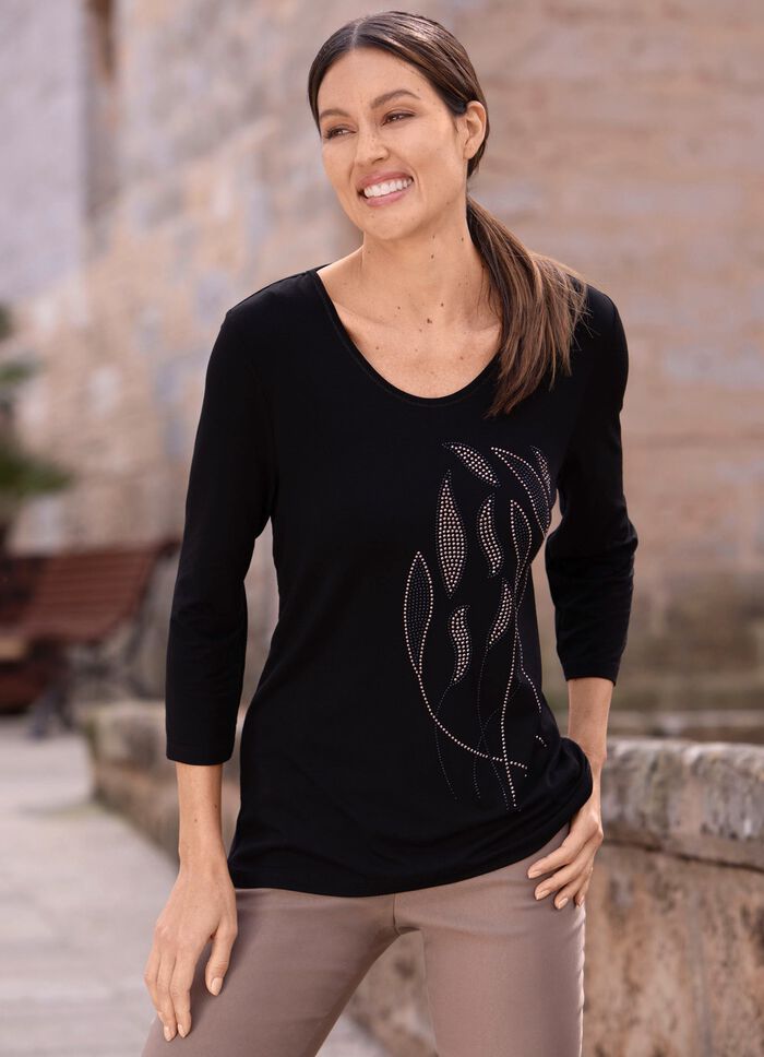 Shirt met 3/4-mouwen ZWART