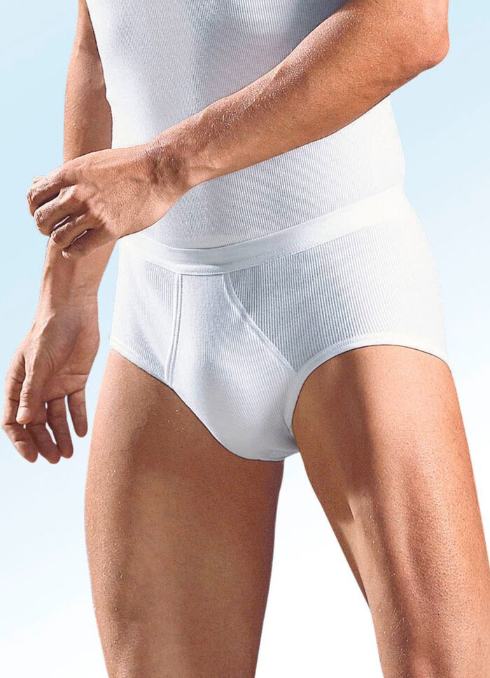 Schiesser drietal onderbroeken van dubbelgeribd katoen met elastische tailleband, wit 