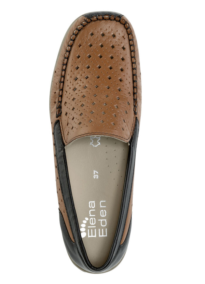 ELENA EDEN, zomerpantoffels voor dames, breedte H, met uitneembaar voetbed COGNAC ZWART