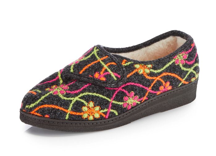 Klittenbandpantoffels met kleurrijk bloemenborduurwerk 