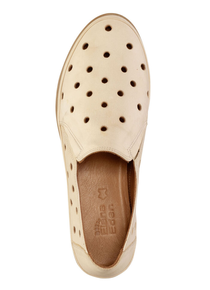 ELENA EDEN pantoffels gemaakt van zacht nappaleer met perforaties LICHTBEIGE