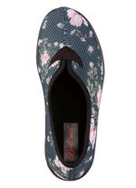 Comfortabele damespantoffels, breedte H, gemaakt van mesh-materiaal met bloemenprint GRAU-BUNT