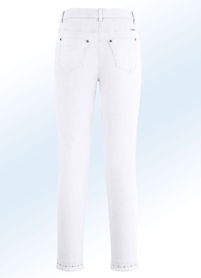 Magische jeans met leuke klinknagels en een trendy zoom met franjes WIT