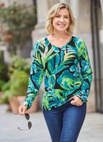 Fijngebreide trui met jungle-motief 