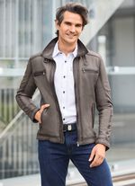 Korte lederen jas met opstaande/liggende kraag 