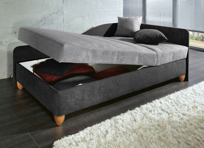 Comfortabel studioligbed op massief houten poten ANTRACIET-LICHTGRIJS