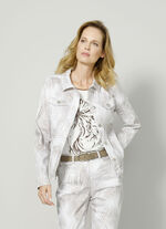 Denim blazer met tonale bladprint 