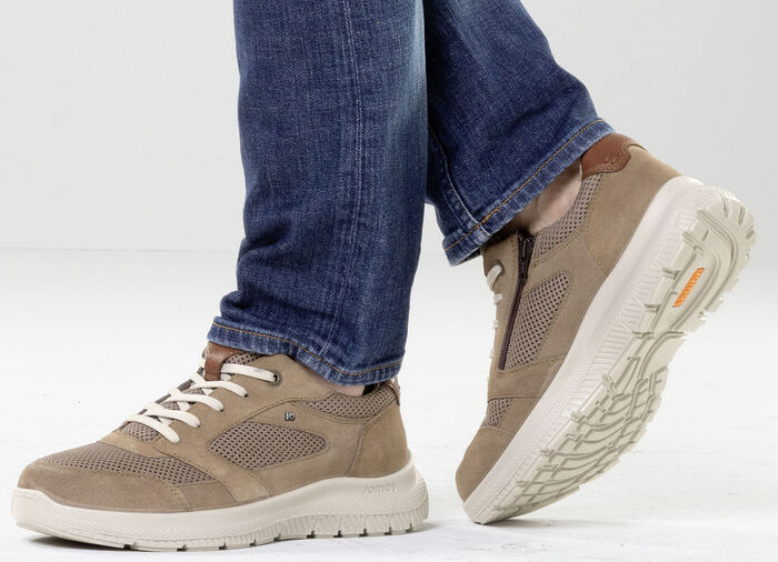 Sportieve heren veterschoenen, breedte H, met uitneembaar voetbed BEIGE