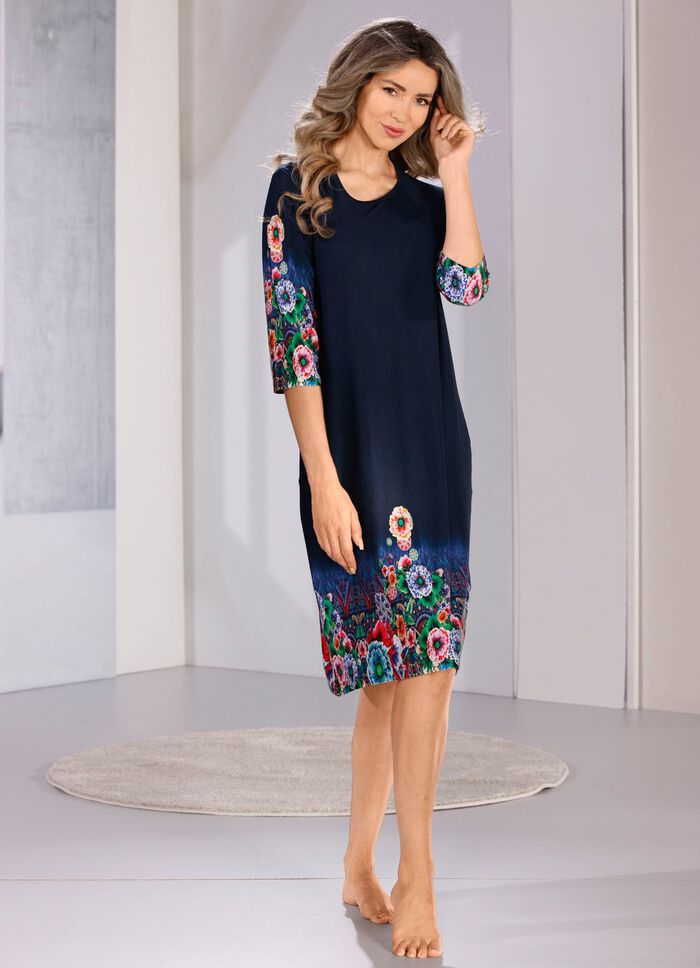 Knielang nachthemd van Laurina met inkjet- en randprint 