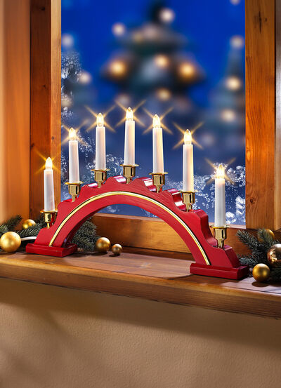 Lichtboog, 7 lampen gemaakt van hout 