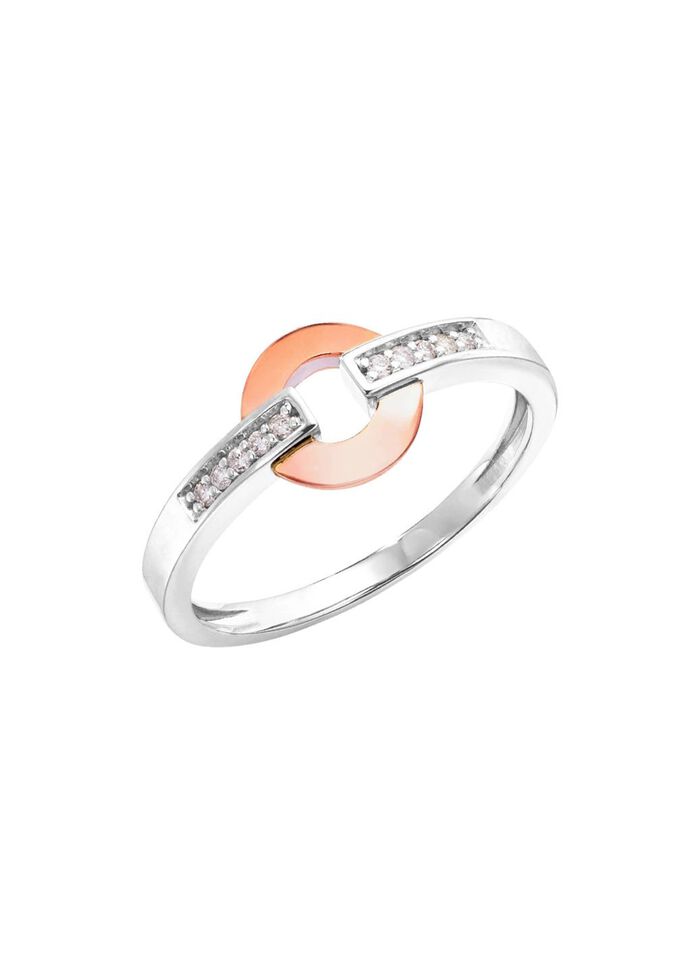 Moderne damesring in bicolor met 10 diamanten 