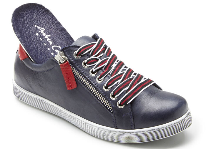 Andrea Conti sneakers met slimme contrasterende vetersluiting NAVY-ROOD