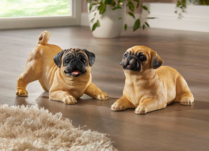 Weer- en vorstbestendige mopshonden, met de hand beschilderd 