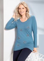 Mooi shirt met elegante strass-versiering in 2 kleuren DENIM BLAUW