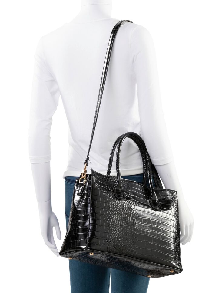 Tas van synthetisch materiaal met krokodillenopdruk ZWART