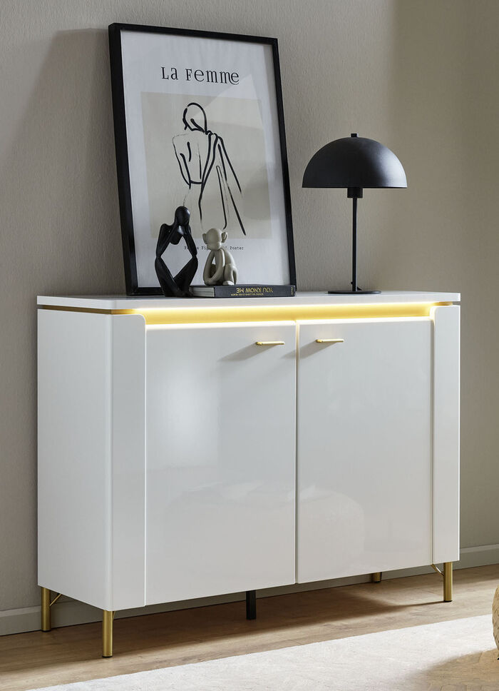 Ladekast met ledverlichting en softclose WITGOUD