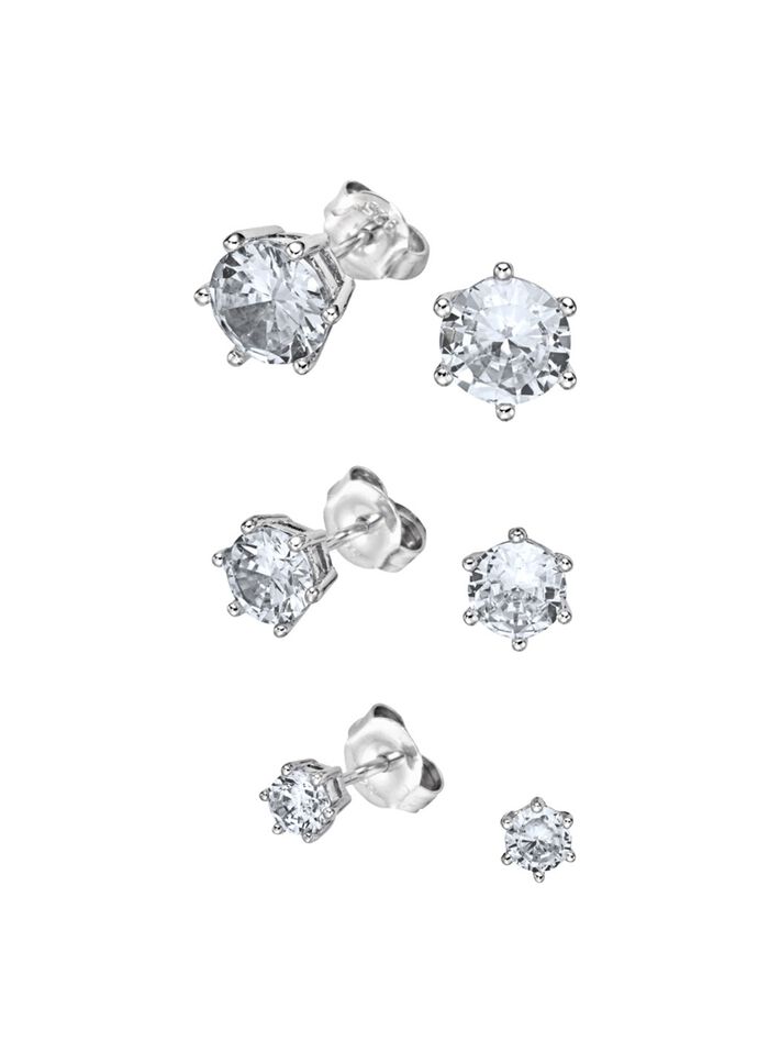 Oorstekersset, 3 paar, met synth. zirkonia 