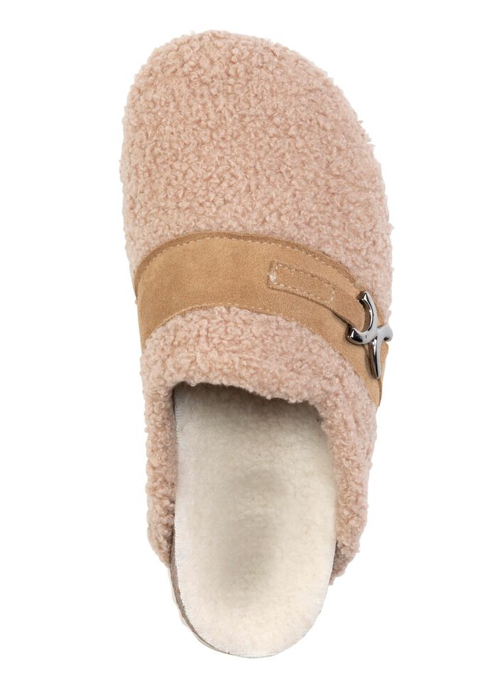 Laurina pantoffels van zacht pluche met velours bies ZANDBEIGE